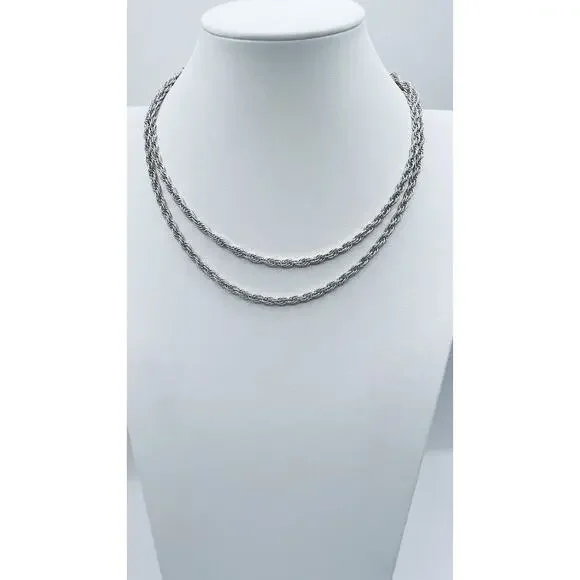 925 Silver Figaro Twisted Rope Chain Necklace Italy Stunning Chunky Long 34”